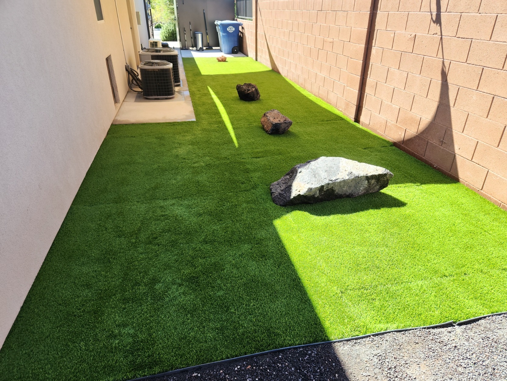 Artificial turf side run before ClearTurf infill installation